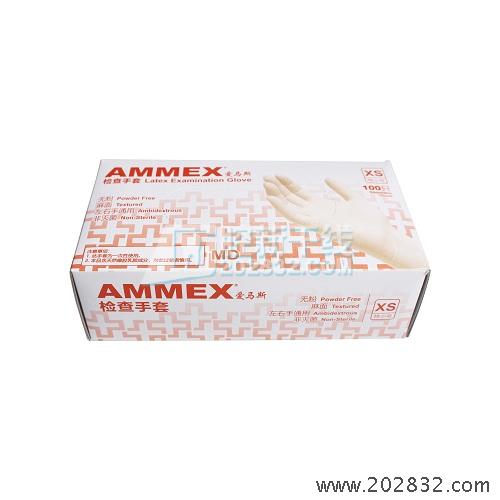 爱马斯/AMMEX 检查手套 XS，无粉，麻面，非灭菌，左右手通用，100只/盒