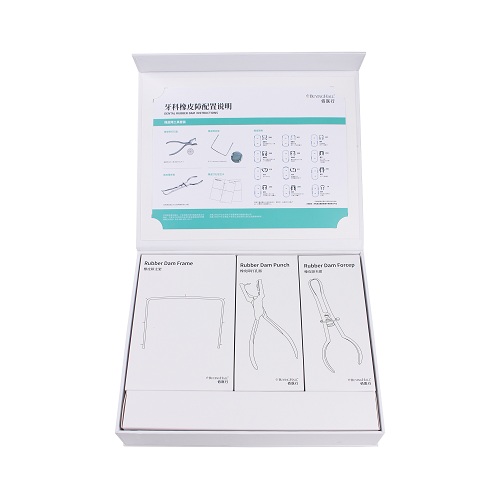 佰医行/BUYINGHALL 橡皮障工具套装 内含:橡皮障夹12个 橡皮障夹钳1个 橡皮障打孔器1个 橡皮障支架1个，配1盒橡皮障布（新老包装随机发货）
