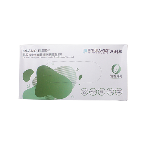 绿色无粉乳胶检查手套 雷诺E 清香薄荷，无粉，M，中号，100只/盒，U3100-M