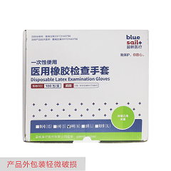 特价 蓝帆/blue sail 一次性使用医用橡胶检查手套 无粉麻面，灭菌独立包装，M，中号，100包/盒（产品外包装轻微破损）