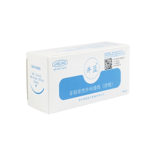 井蓝 非吸收性外科缝合线/缝线（带针丝线)3-0（7X16） ▼3/8 75cm 20mm 黑色，10根/盒